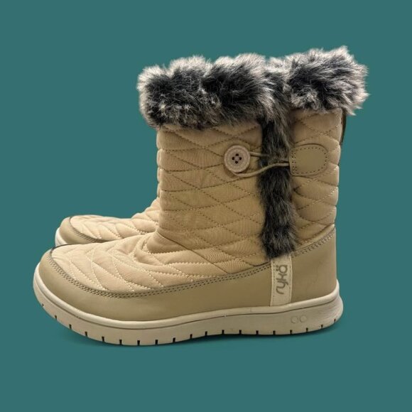 Ryka Shoes - Ryka Women’s Camel‎ Brown Quilted Shiver Ankle Boot with Faux Fur Trim-Size 7